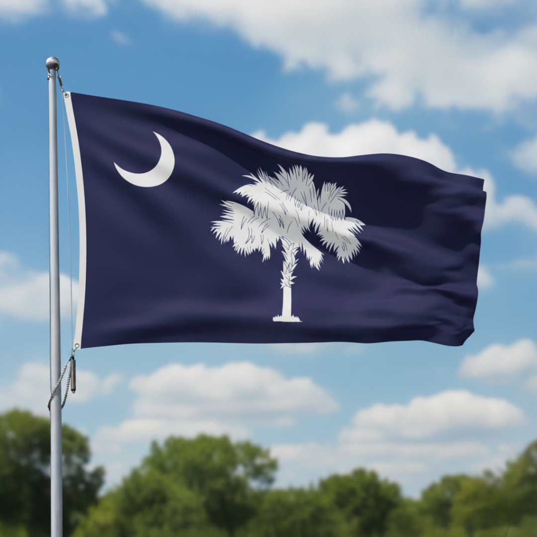 Depiction of South Carolina State Flag on flagpole - Gates Flag & Banner