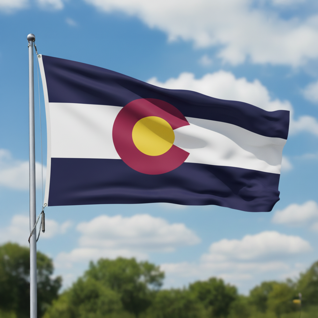 Depiction of Colorado state flag on flagpole - Gates Flag & Banner