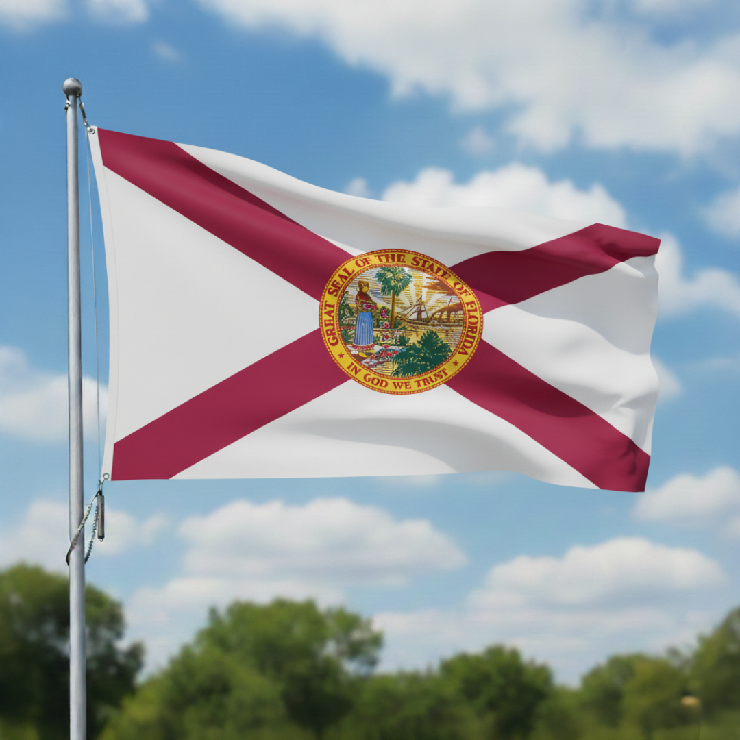 Depiction of Florida state flag on flagpole - Gates Flag & Banner
