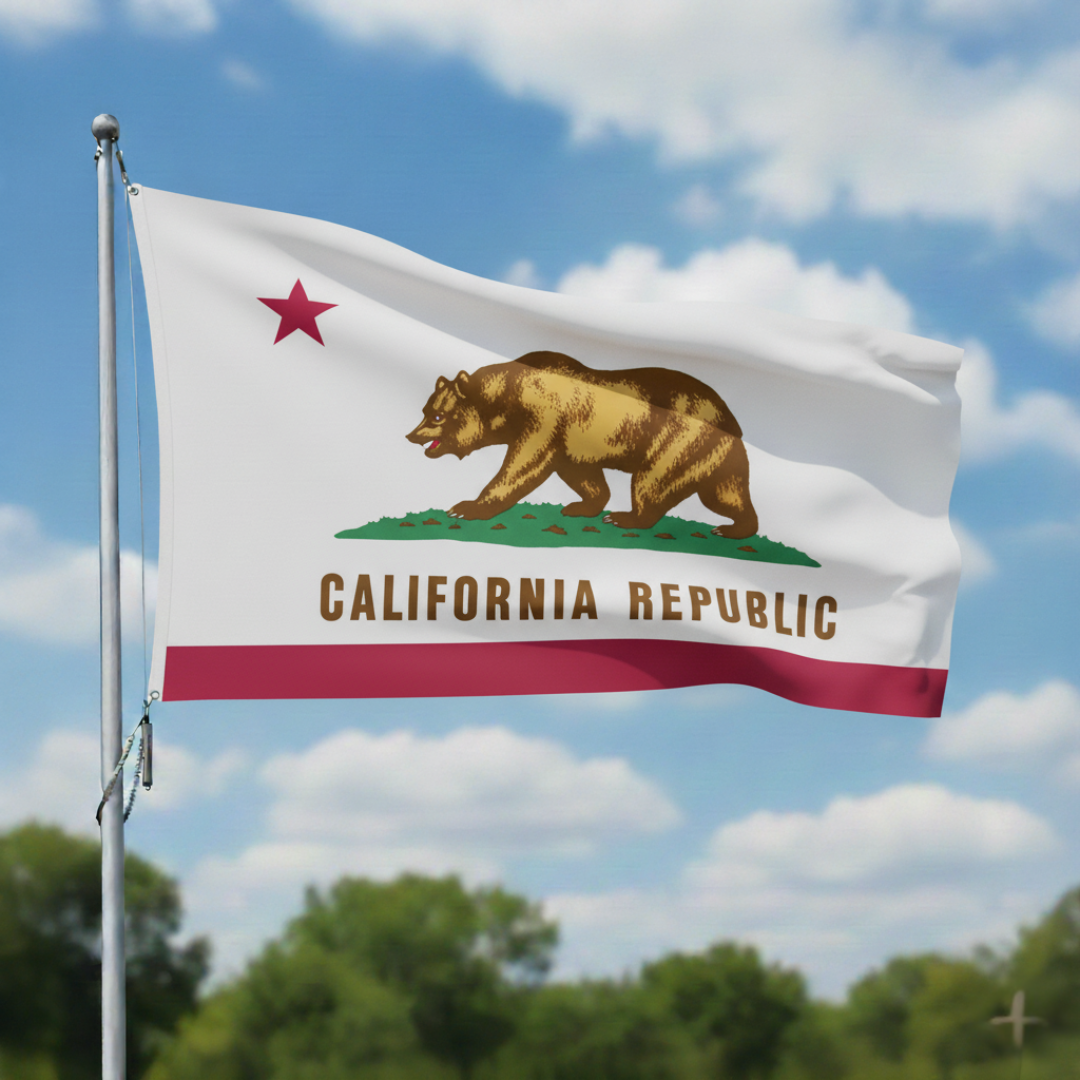 Depiction of California State Flag on flagpole - Gates Flag & Banner