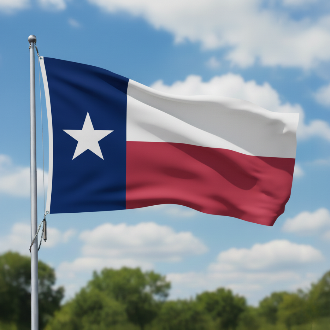 Depiction of Texas state flag on flag pole - Gates Flag & Banner