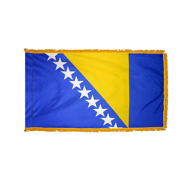 Depiction of Bosnia and Herzegovina Indoor Pole Hem Fringe Flag - Gates Flag & Banner