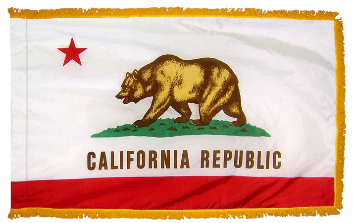 Depiction of California State Indoor Flag pole hem with fringe - Gates Flag & Banner