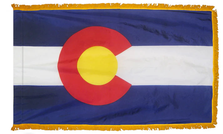 Depiction of Colorado state indoor flag pole hem with fringe - Gates Flag & Banner