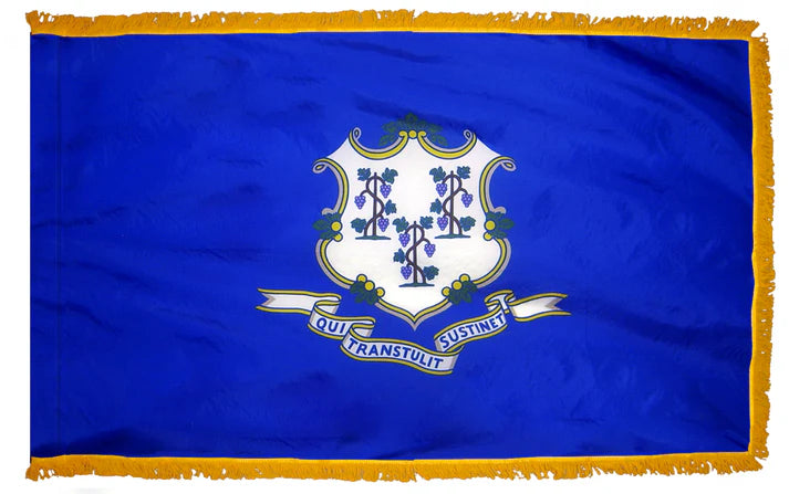 Depiction of Connecticut state indoor flag pole hem with fringe - Gates Flag & Banner
