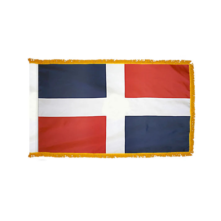 Depiction of Dominican Republic Civil Indoor Pole Hem Fringe Flag - Gates Flag & Banner