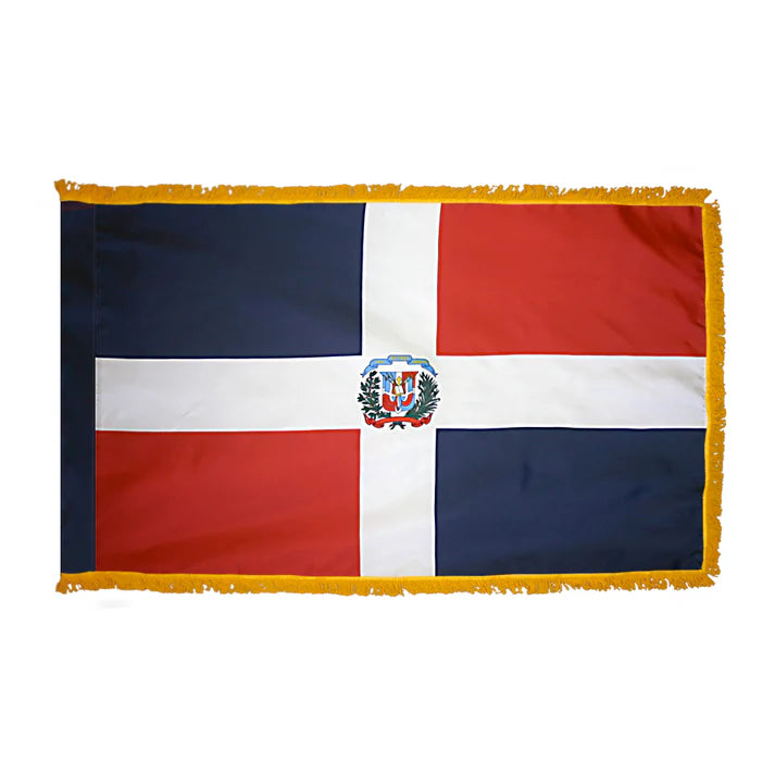 Depiction of Dominican Republic Government Indoor Pole Hem Fringe Flag - Gates Flag & Banner