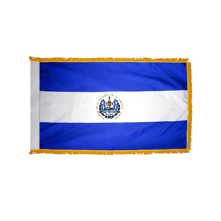 Depiction of El Salvador Government Indoor Pole Hem Fringe Flag - Gates Flag & Banner