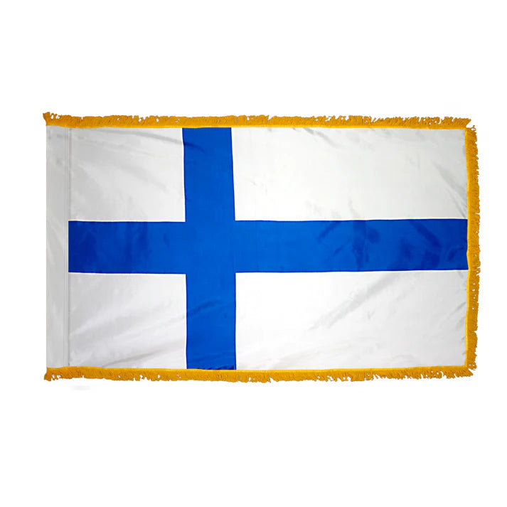 Depiction of Finland Indoor pole hem fringe Flag - Gates Flag & Banner