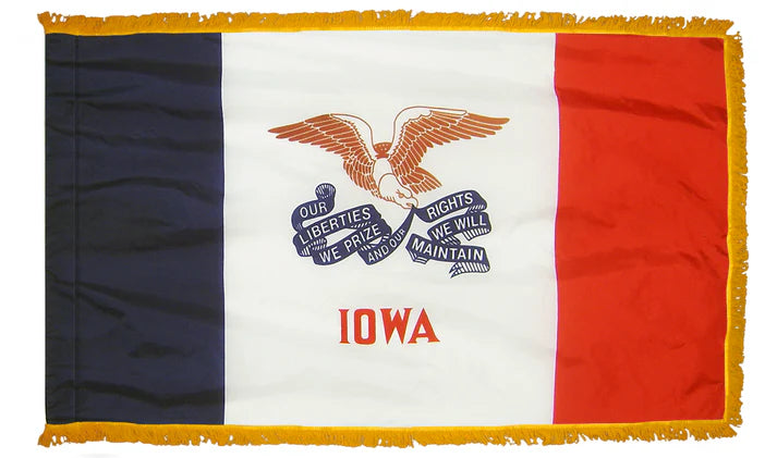 Depiction of Iowa State indoor pole hem with fringe flag - Gates Flag & Banner