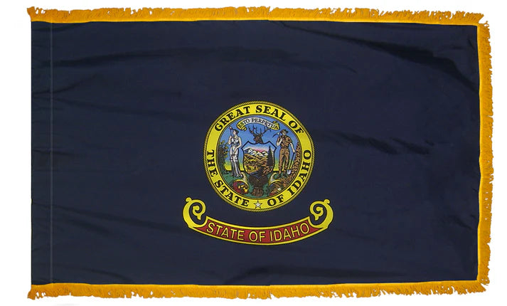 Depiction of Idaho state indoor pole hem with fringe flag - Gates Flag & Banner