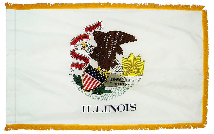 Depiction of Illinois state indoor pole hem with fringe flag - Gates Flag & Banner
