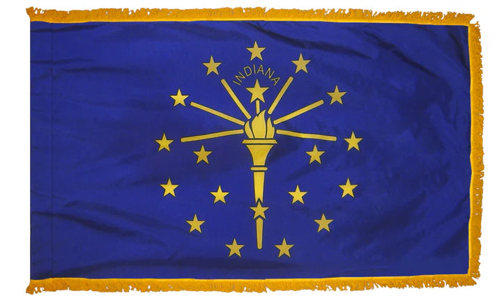 Depiction of Indiana State Indoor pole hem with Fringe flag - Gates Flag & Banner