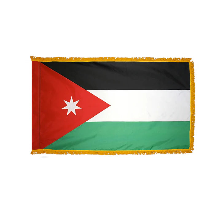 Depiction of Jordan Indoor pole hem fringe Flag - Gates Flag & Banner
