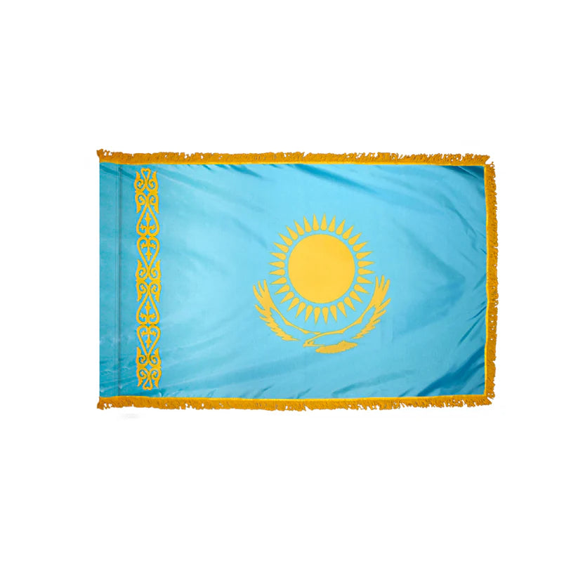 Depiction of Kazakhstan Indoor pole hem fringe Flag - Gates Flag & Banner