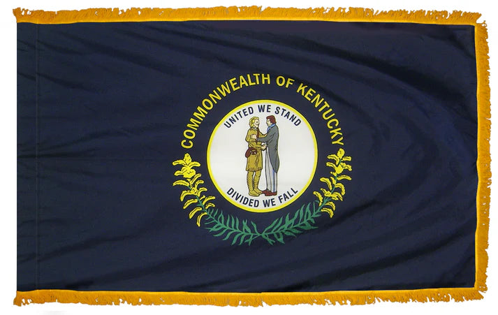 Depiction of Kentucky State indoor pole hem with fringe flag - Gates Flag & Banner