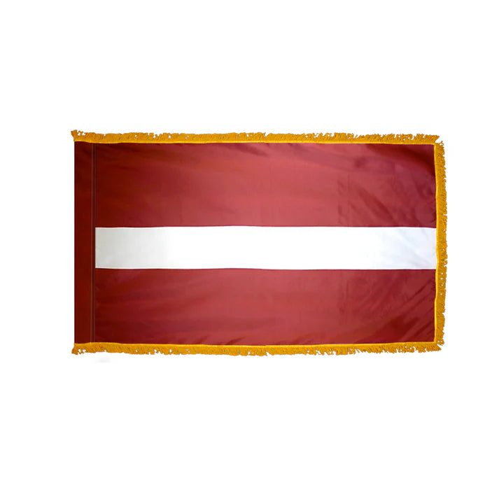Depiction of Latvia Indoor pole hem fringe Flag - Gates Flag & Banner