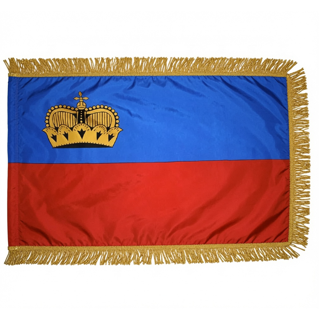 Depiction of Liechtenstein Indoor pole hem & fringe flag - Gates Flag & Banner