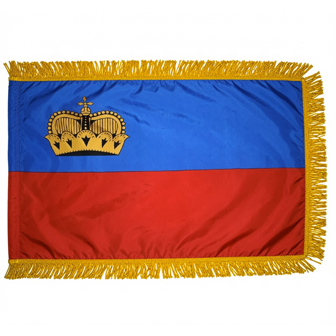 Depiction of Liechtenstein indoor pole hem & fringe flag - Gates Flag & Banner