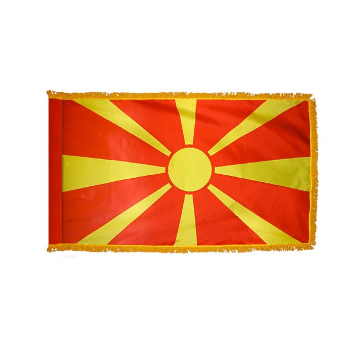 Depiction of Macedonia Indoor pole hem fringe Flag - Gates Flag & Banner