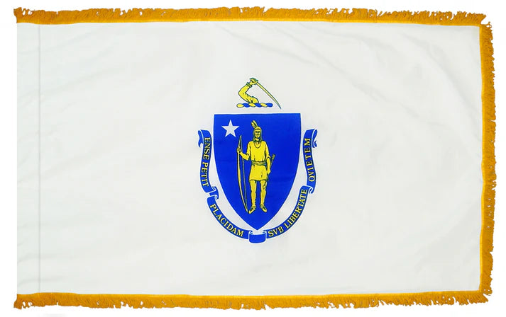 Depiction of Massachusetts State indoor pole hem with fringe flag - Gates Flag & Banner