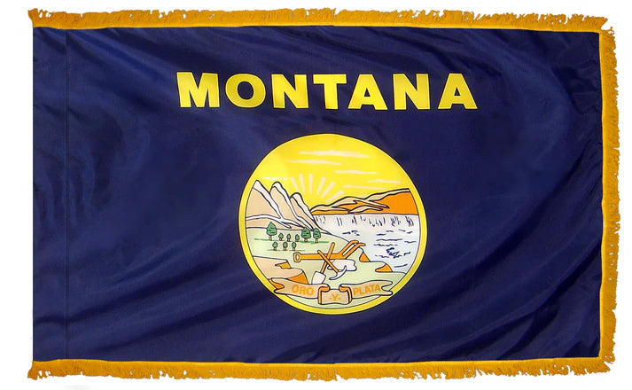Depiction of Montana State Indoor pole hem with fringe flag - Gates Flag & Banner