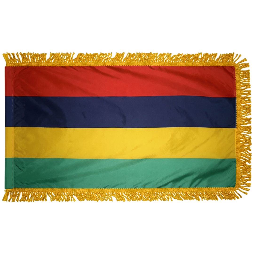 Depiction of Mauritius indoor pole hem & fringe flag - Gates Flag & Banner
