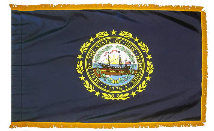Depiction of New Hampshire State Indoor pole hem with fringe flag - Gates Flag & Banner