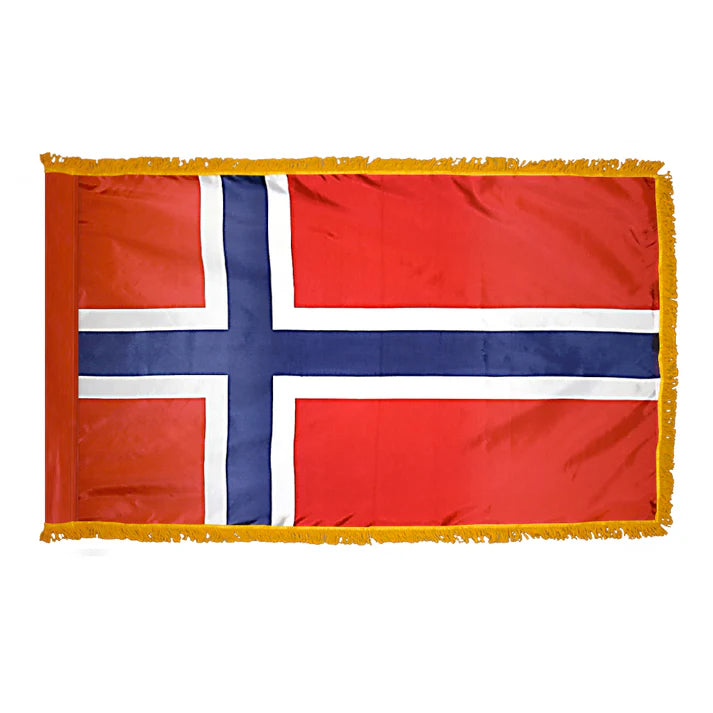 Depiction of Norway Indoor pole hem fringe Flag - Gates Flag & Banner