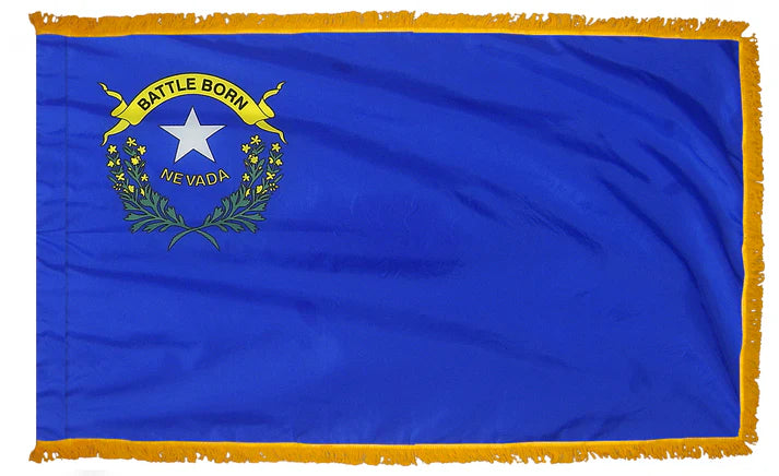 Depiction of Nevada State Indoor pole hem with fringe flag - Gates Flag & Banner