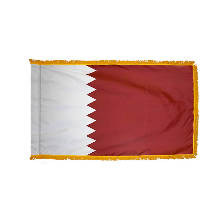 Depiction of Qatar Indoor pole hem fringe Flag - Gates Flag & Banner
