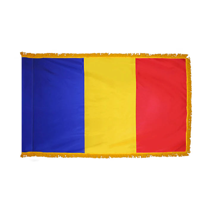 Depiction of Romania Indoor pole hen fringe Flag - Gates Flag & Banner