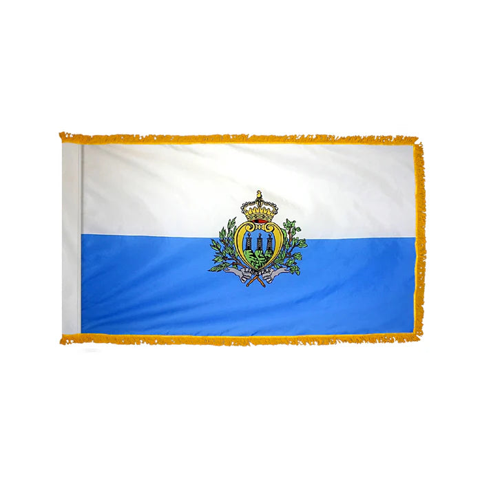 Depiction of San Marino Government Indoor pole hem fringe Flag - Gates Flag & Banner