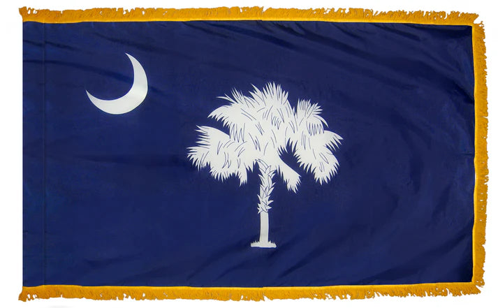 Depiction of South Carolina State Indoor pole hem with fringe flag - Gates Flag & Banner