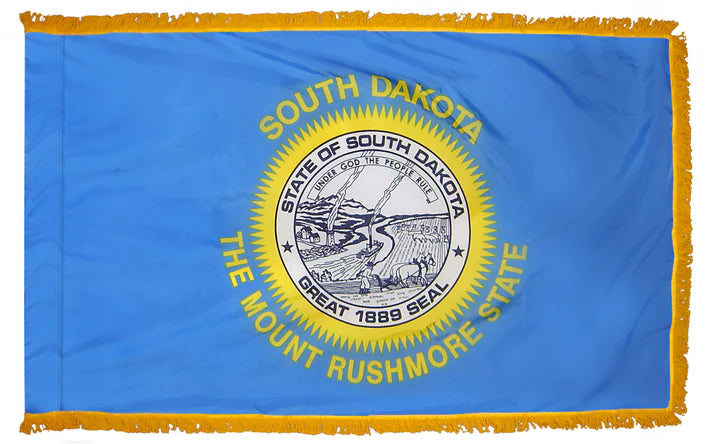 Depiction of South Dakota State Indoor pole hem with fringe flag - Gates Flag & Banner
