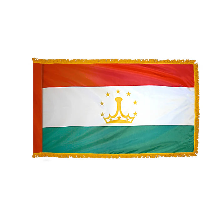 Depiction of Tajikistan Indoor pole hem fringe Flag - Gates Flag & Banner