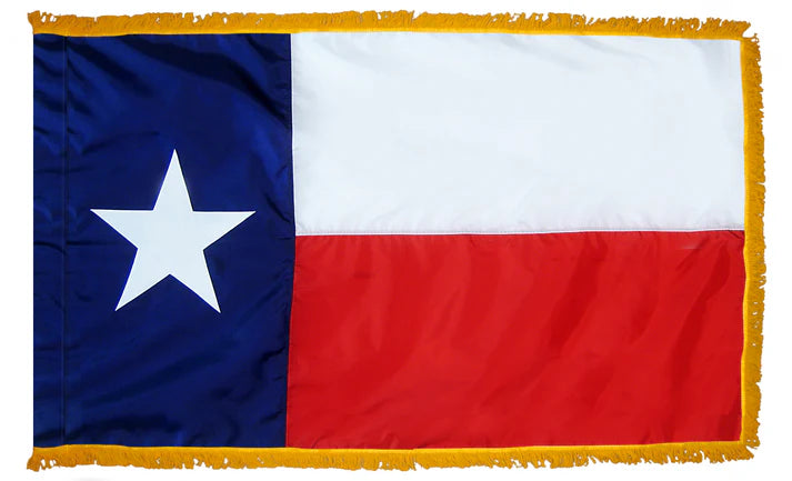 Depiction of Texas state indoor pole hem with fringe flag - Gates Flag & Banner