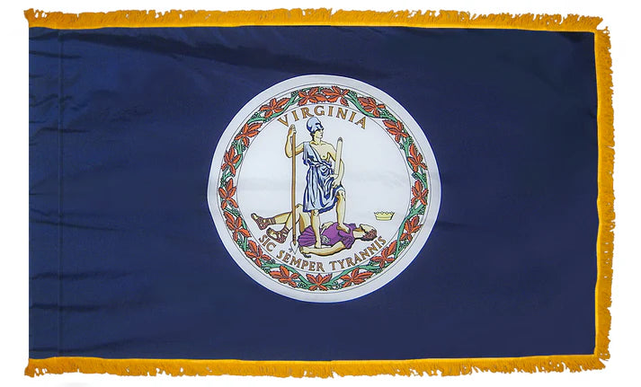 Depiction of Virginia State Indoor Pole Hem with Fringe Flag - Gates Flag & Banner