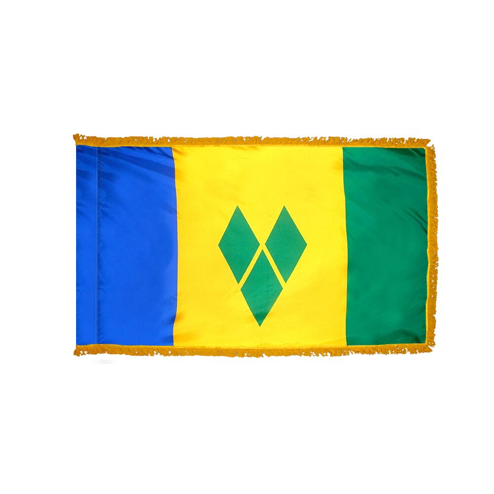 Depiction of St Vincent Grenadines Indoor pole hem fringe Flag - Gates Flag & Banner
