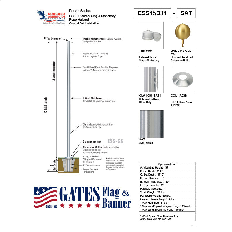 15ft Residential Aluminum Flagpole