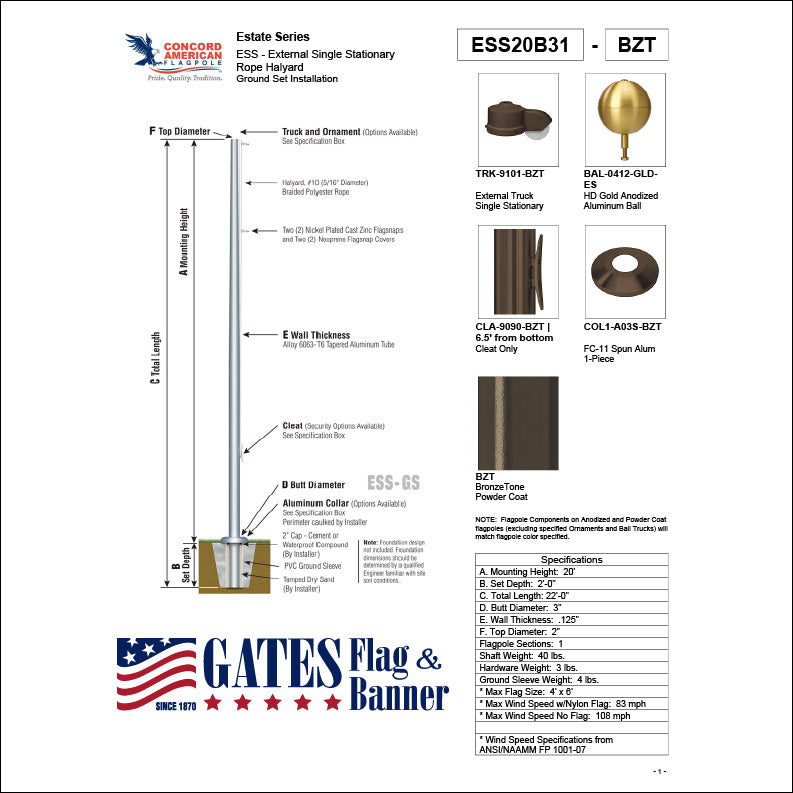 20ft Residential Aluminum Flagpole