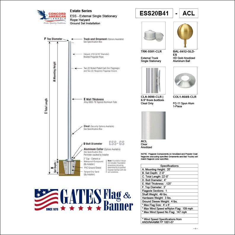 20ft Residential Aluminum Flagpole