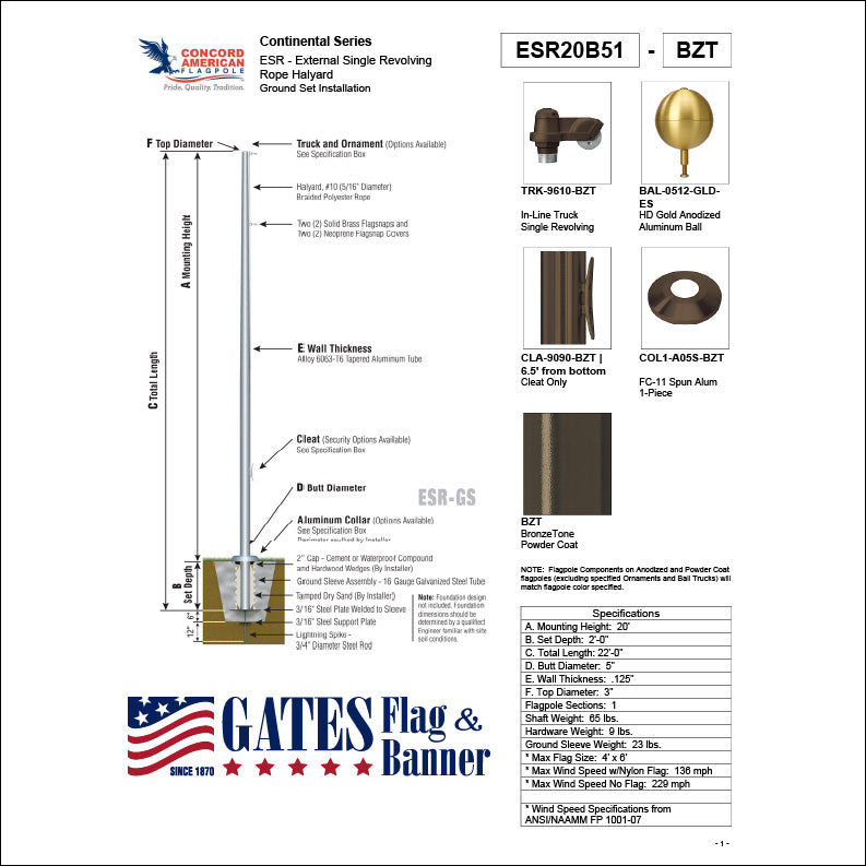 20ft Commercial Aluminum Flagpole