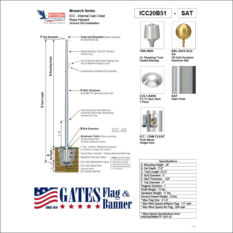 20ft Residential Aluminum Flagpole