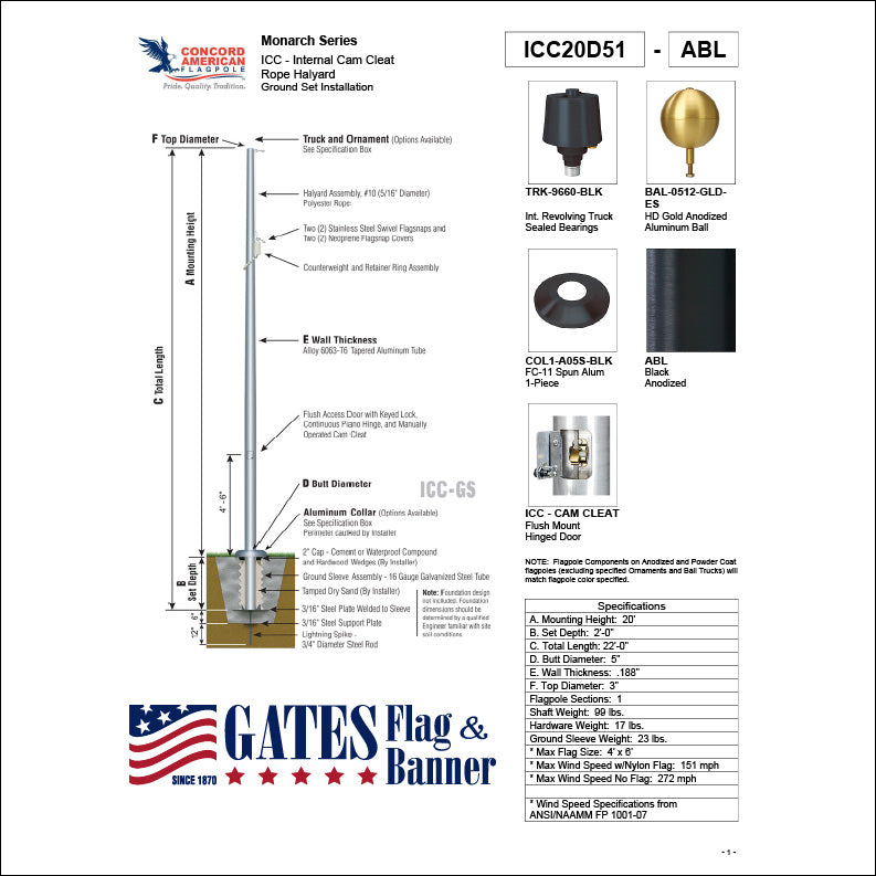 20ft Residential Aluminum Flagpole