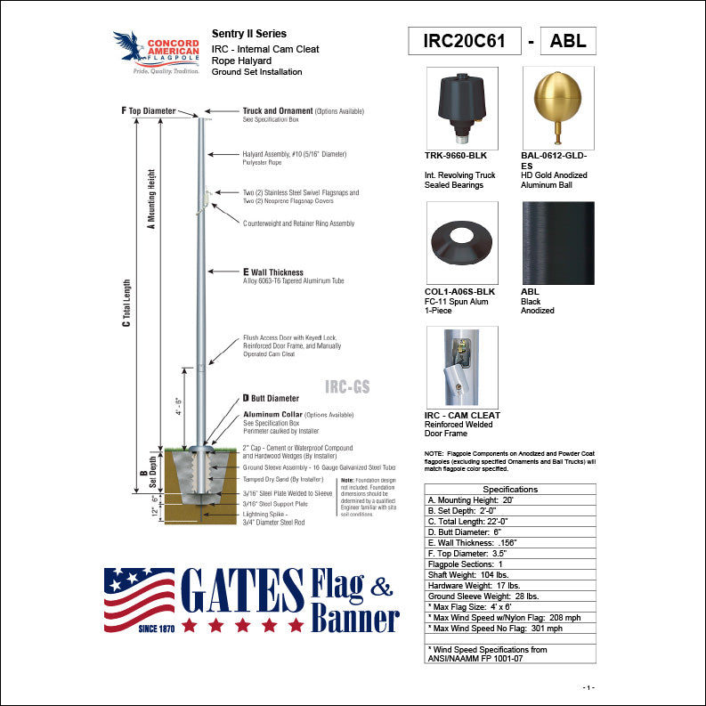 20ft Commercial Aluminum Flagpole