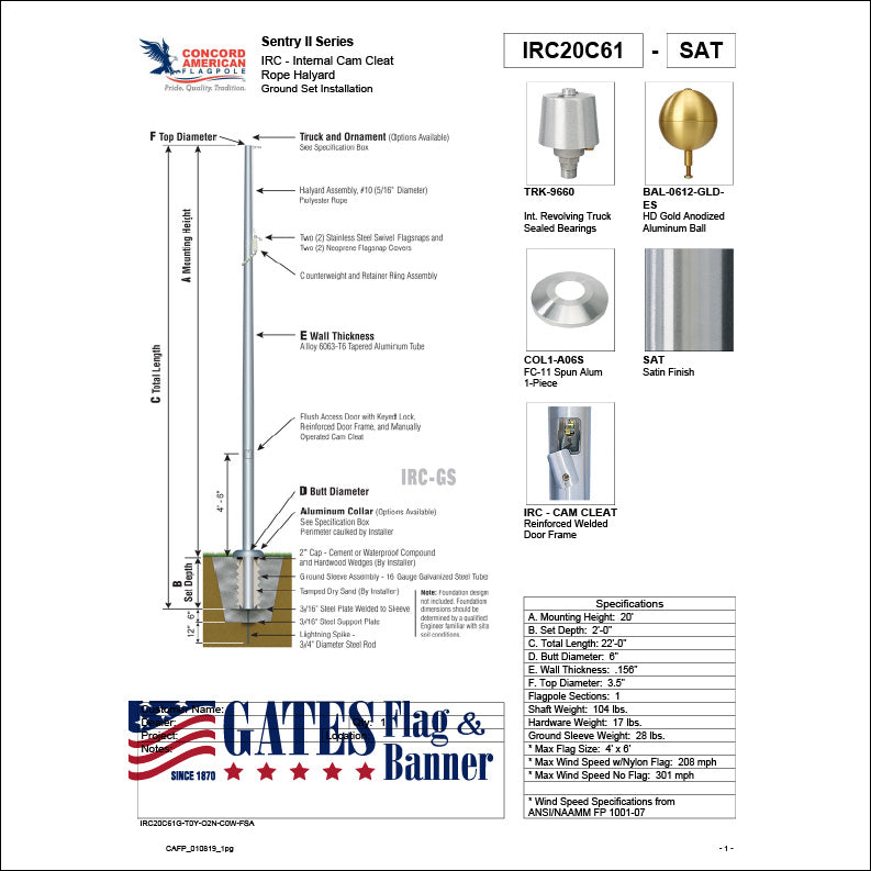 20ft Commercial Aluminum Flagpole