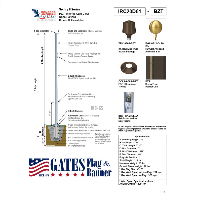 20ft Commercial Aluminum Flagpole