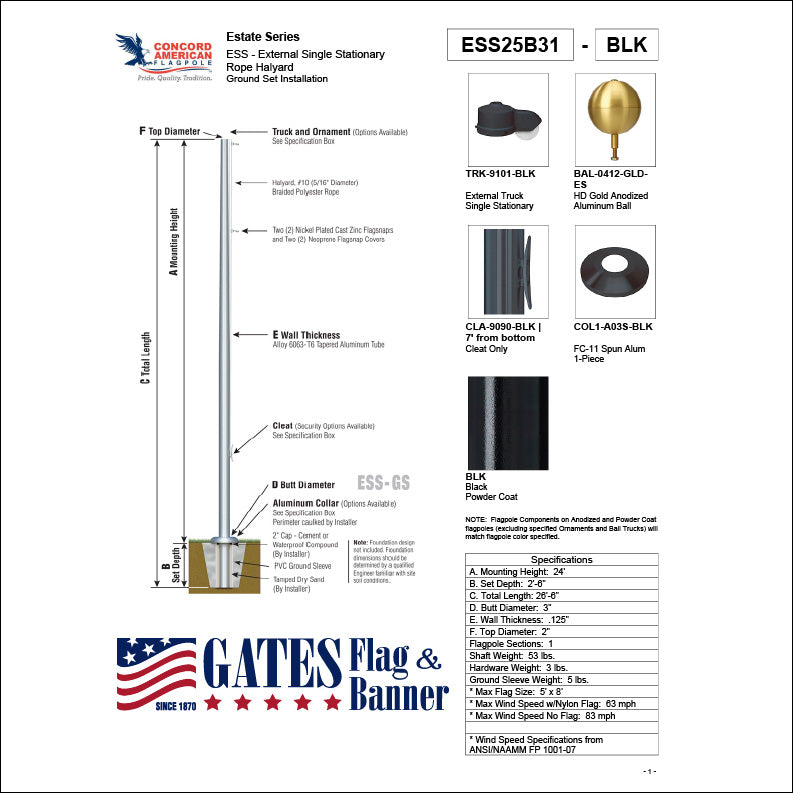 25ft Residential Aluminum Flagpole