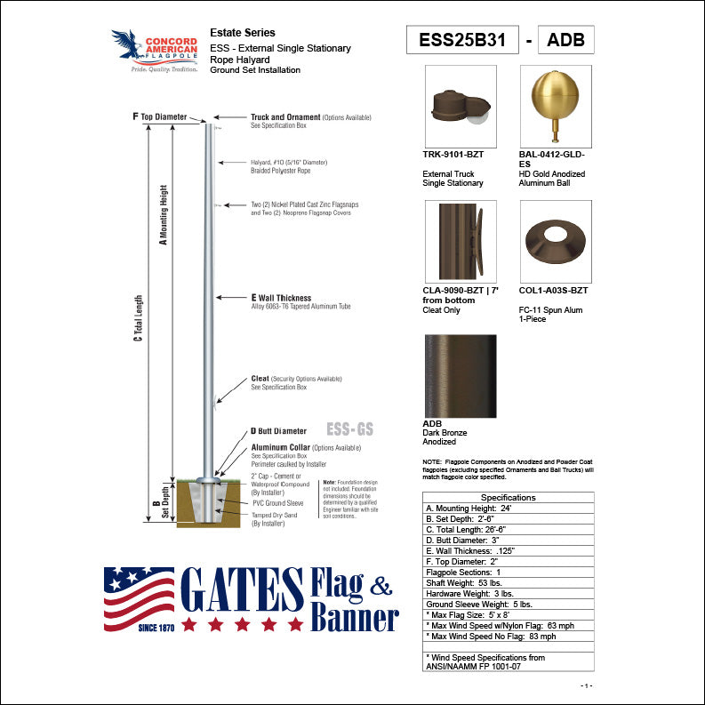25ft Residential Aluminum Flagpole